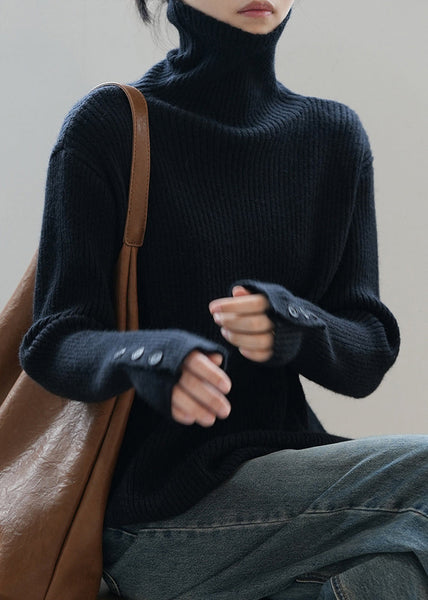 Boutique Camel Hign Neck Button Thick Knit Sweaters Fall AF1067 HS-NTP240914
