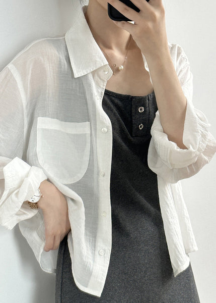 Loose Orange Peter Pan Collar Button Cotton Short Shirts Fall QC013 shopify