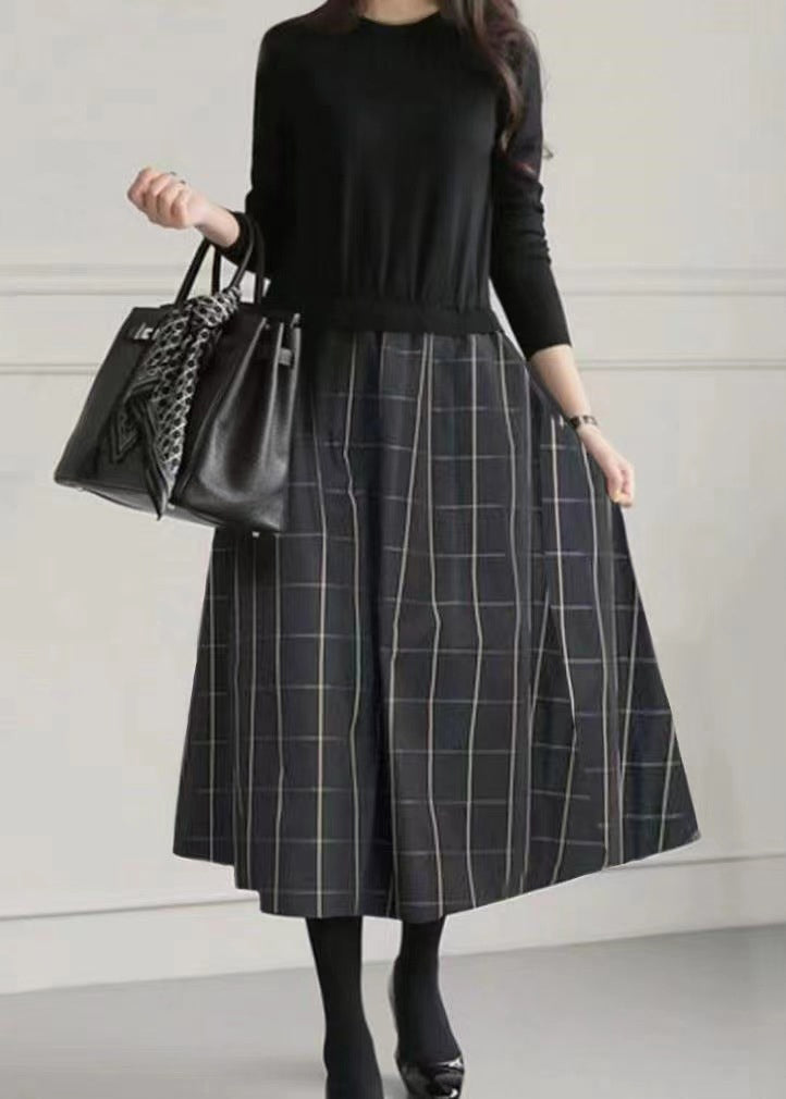 Large Fake Knit Patchwork Two Exra Piece Hem Dresses Black Fitted FashionChic