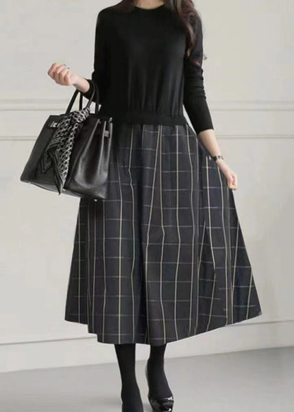 Large Fake Knit Patchwork Two Exra Piece Hem Dresses Black Fitted FashionChic