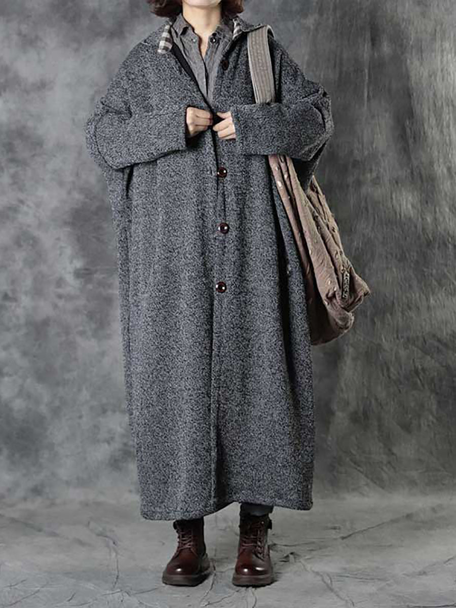 Women Winter Plaid Spliced Wool Long Cardigan Coat AH1091 BK