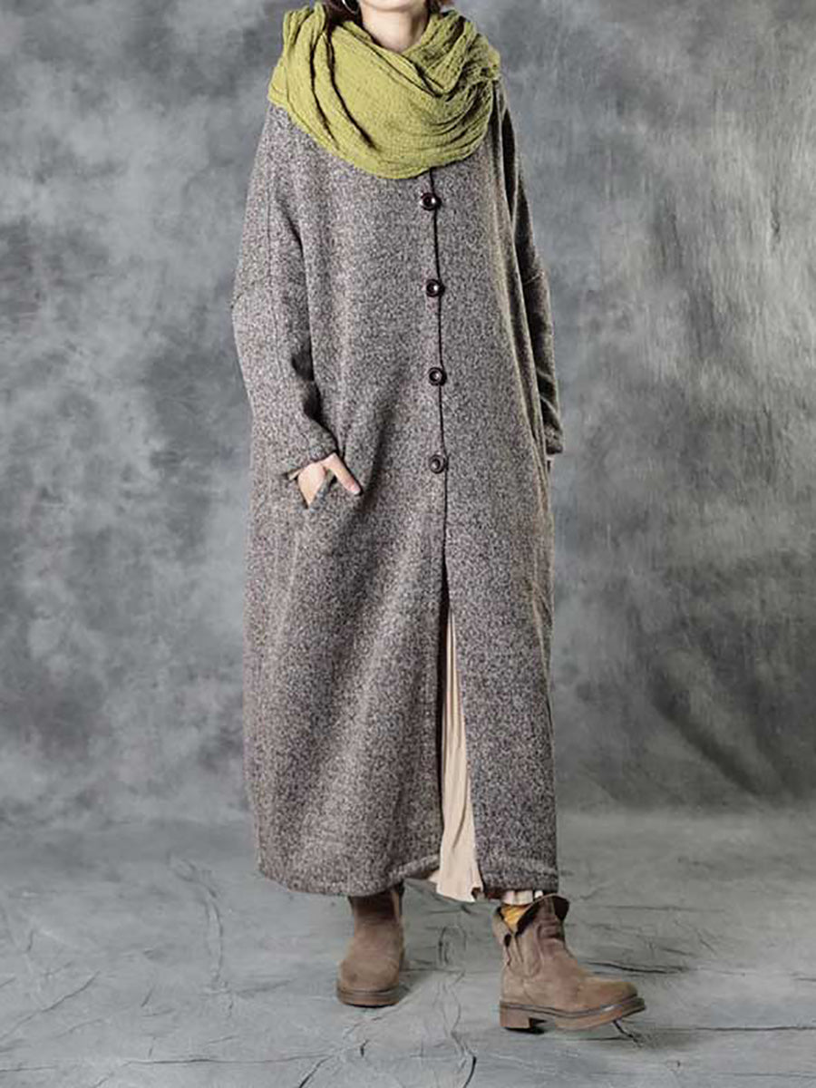 Women Winter Plaid Spliced Wool Long Cardigan Coat AH1091 BK