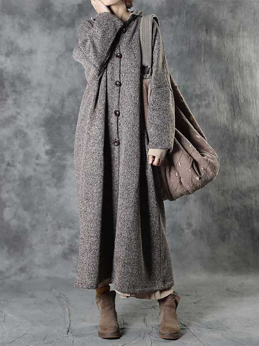 Women Winter Plaid Spliced Wool Long Cardigan Coat AH1091 BK