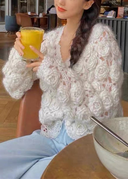 Floral Beige Button Hollow Out Cotton Knit Coats Spring AJ1025 shopify