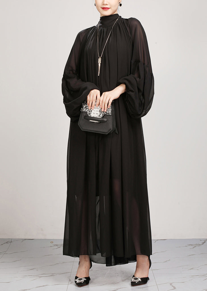New Black Wrinkled Loose Chiffon Long Dress Fall AO1060 JDML-FDL240909