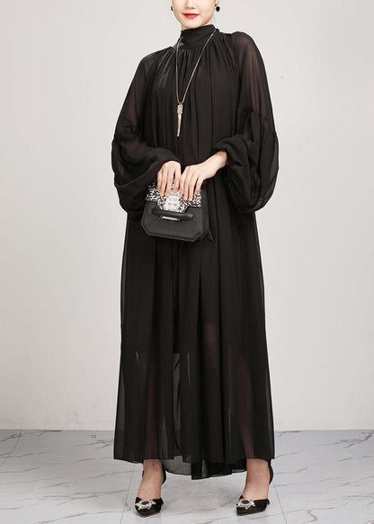 New Black Wrinkled Loose Chiffon Long Dress Fall AO1060 JDML-FDL240909