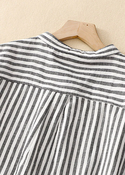 Grace Size Stand Collar Plaid Button Cotton Shirts Summer QB030 GSK-241025