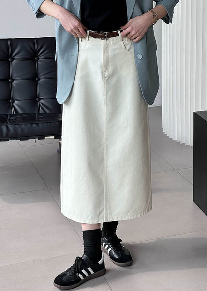 New White Pockets High Waist Cotton Skirt Fall AF1080 HS-SKTS240914