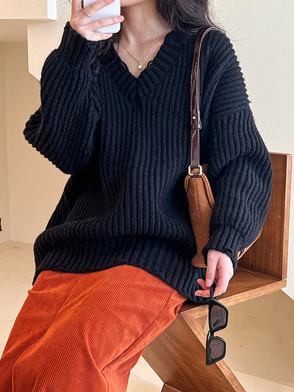 Urban Fuchsia V-Neck Long Sleeve Knit Sweater AN1046 Genistyle Shop