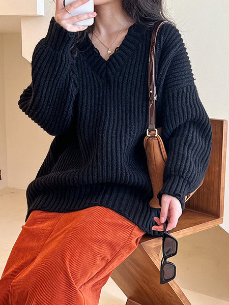 Urban Fuchsia V-Neck Long Sleeve Knit Sweater AN1046 Genistyle Shop