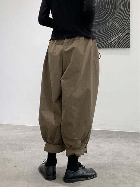 Simple Coffee Elasticity High-Waisted Pockets Pleated Harem Pants WS009 shopify