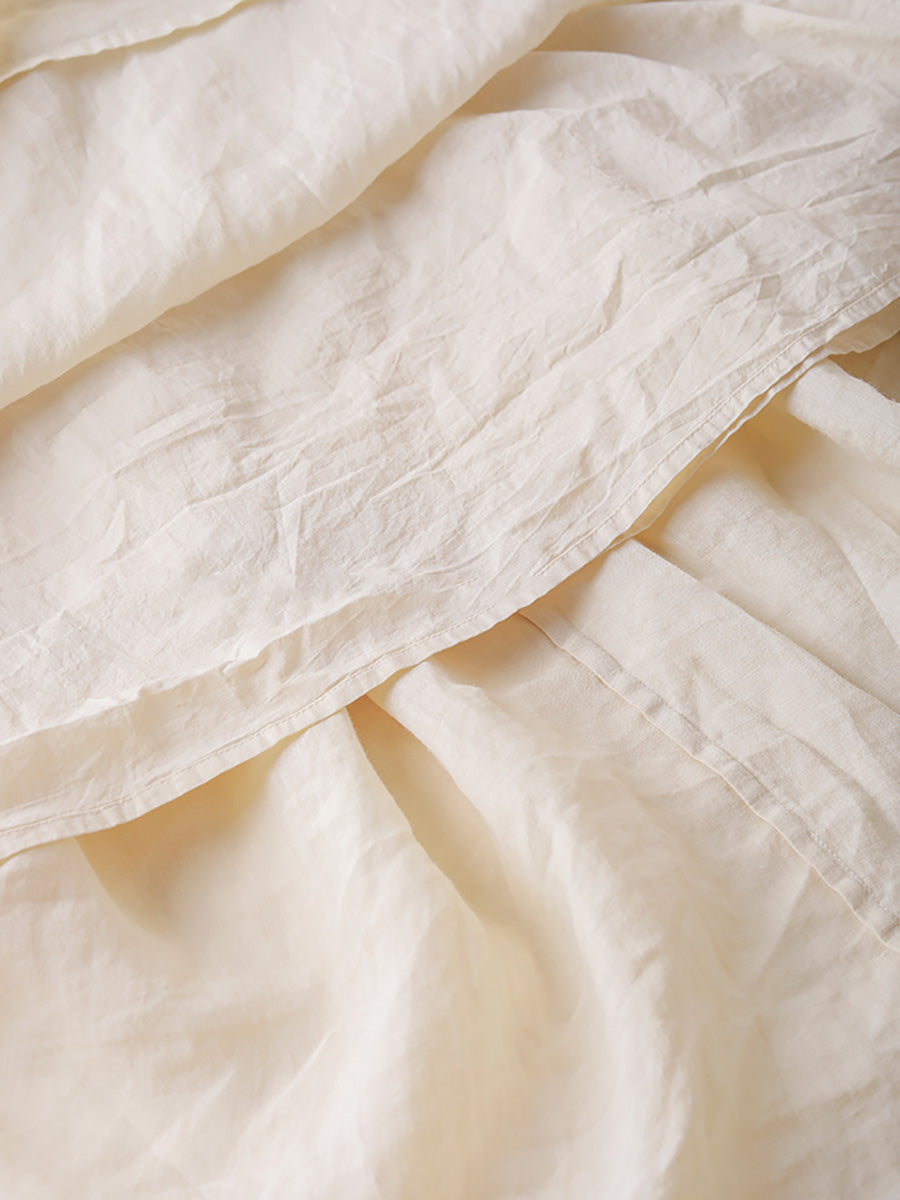 Women Summer Artsy Shirred O-Neck Lacework Ramie Dress CX030 YQMM