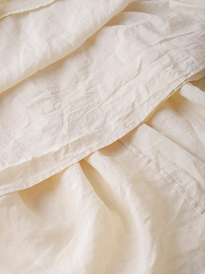 Women Summer Artsy Shirred O-Neck Lacework Ramie Dress CX030 YQMM