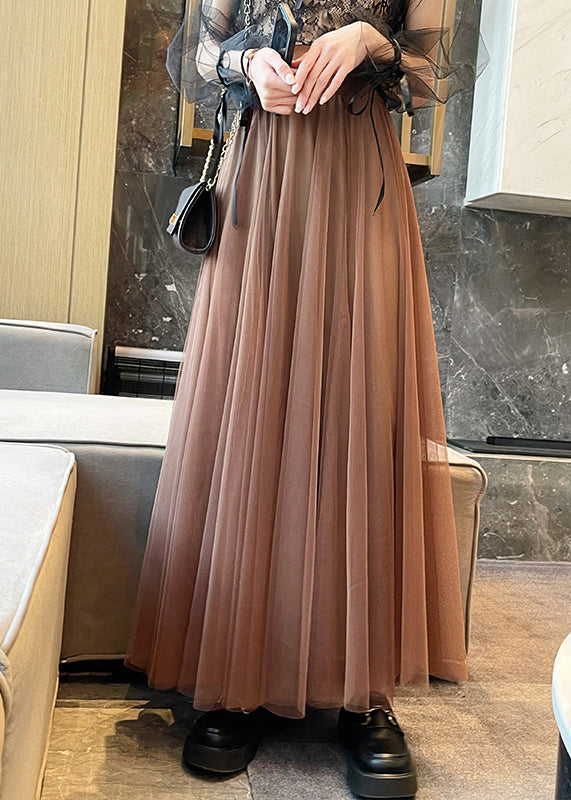 French Khaki High Waist Wrinkled Tulle Skirts Summer TT1015 shopify