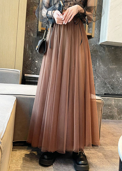 French Khaki High Waist Wrinkled Tulle Skirts Summer TT1015 shopify