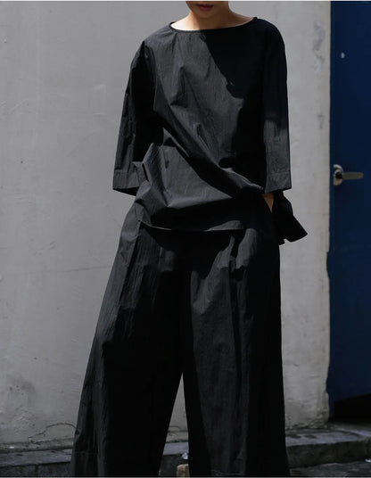 Casual Cotton Top Drawstring Sleeve Khaki Half Asymmetrical FashionChic