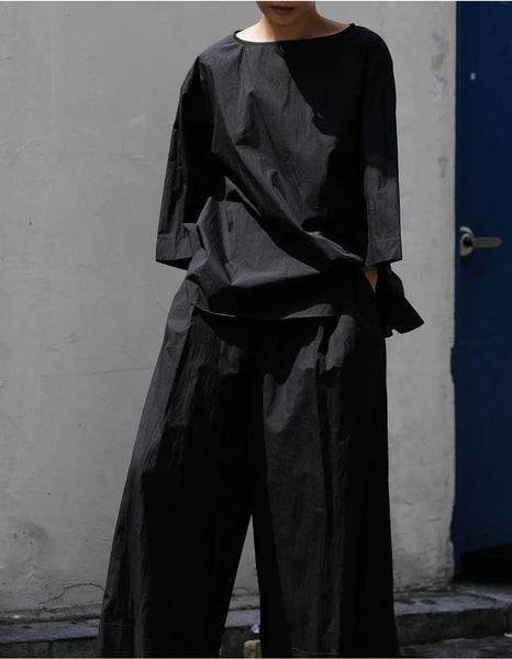 Casual Cotton Top Drawstring Sleeve Khaki Half Asymmetrical FashionChic