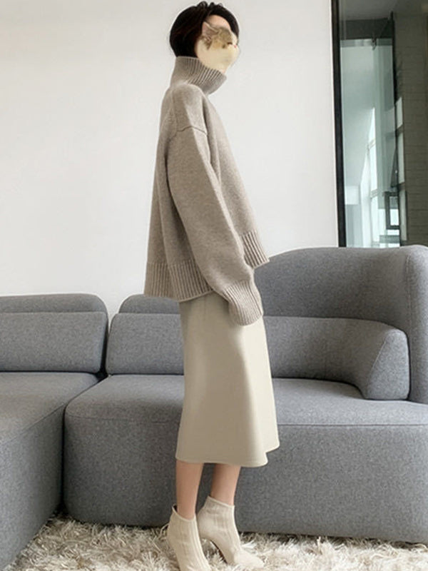 Casual Grey High-Neck Long Sleeve Sweater QX016 shopify