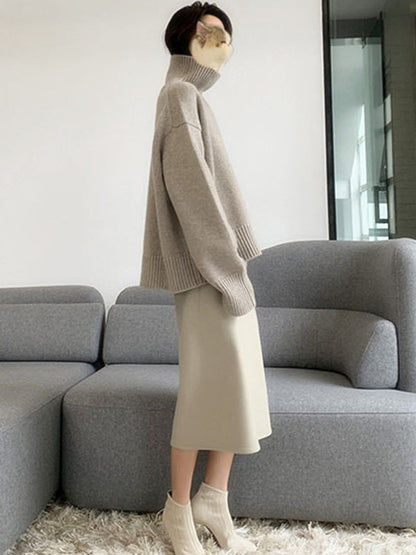 Casual Grey High-Neck Long Sleeve Sweater QX016 shopify