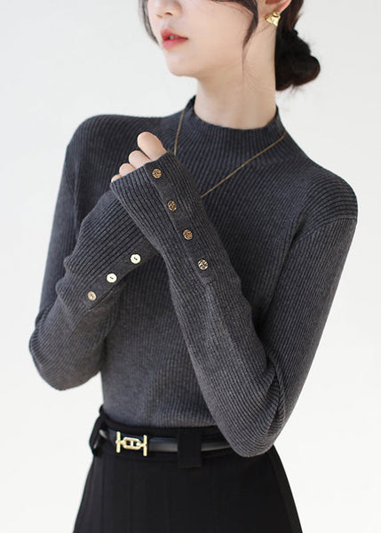 Classy Dark Grey Hign Neck Patchwork Knit Sweaters Winter RV038 ABC