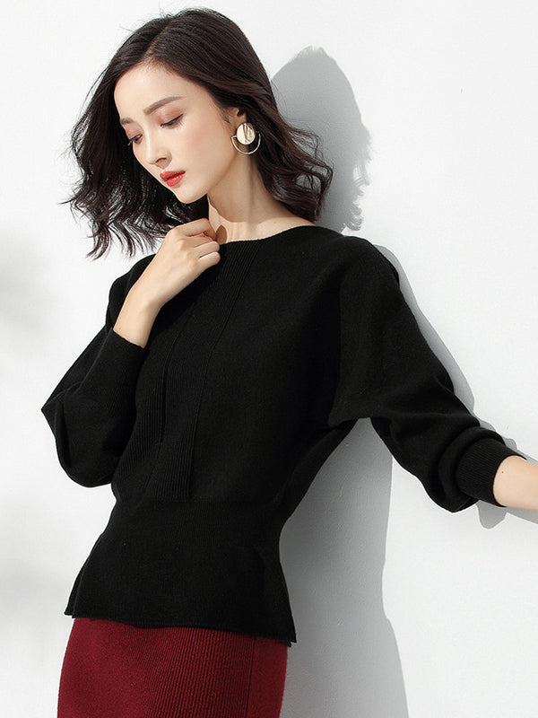 Elegant Red Boat Neck Tunic Ruffled Hem Long Sleeve Sweater AN1040 Genistyle Shop