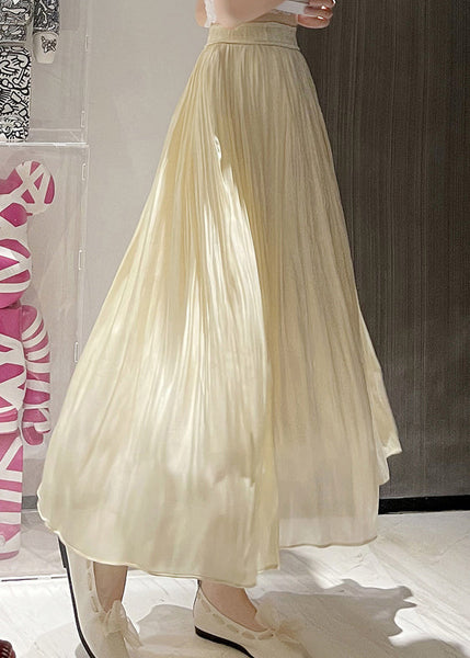 Italian Apricot High Waist Wrinkled Silk Skirts Spring TT1003 shopify