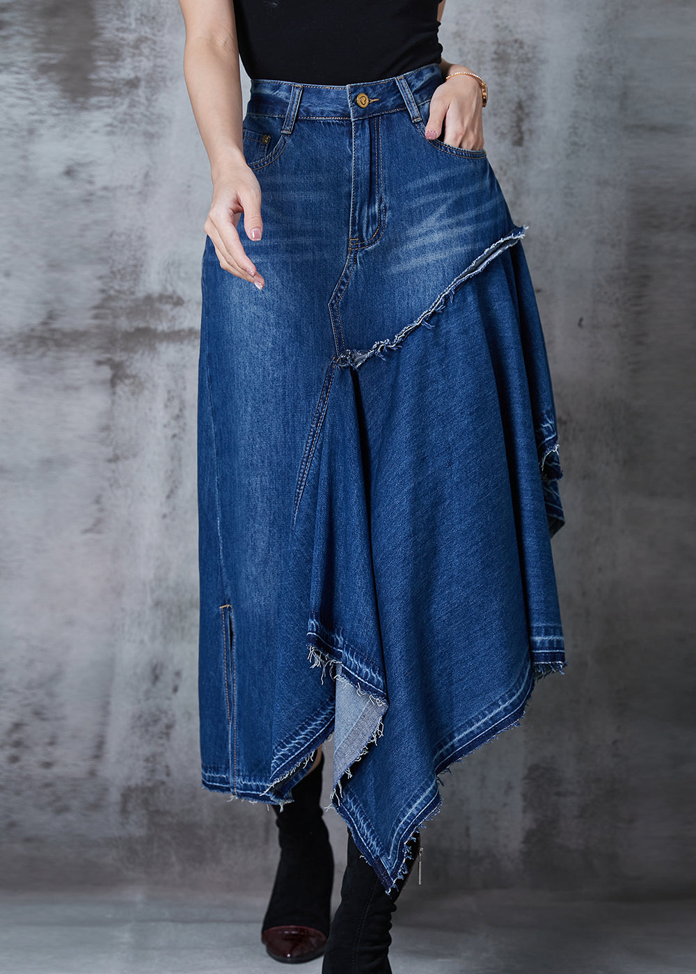 Modern Blue Asymmetrical Exra Large Hem Denim Skirt Summer PZGY-SKTS240826