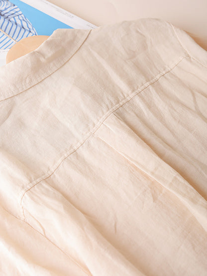 Women Summer Casual Solid Polo Collar 100%Ramie Dress CX056 ZMMM