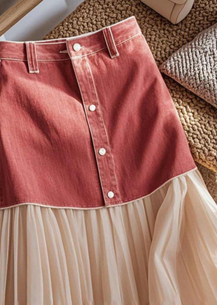 Art Colorblock Patchwork Button High Waist Maxi Skirt Fall WD036 OL-SKTS241103