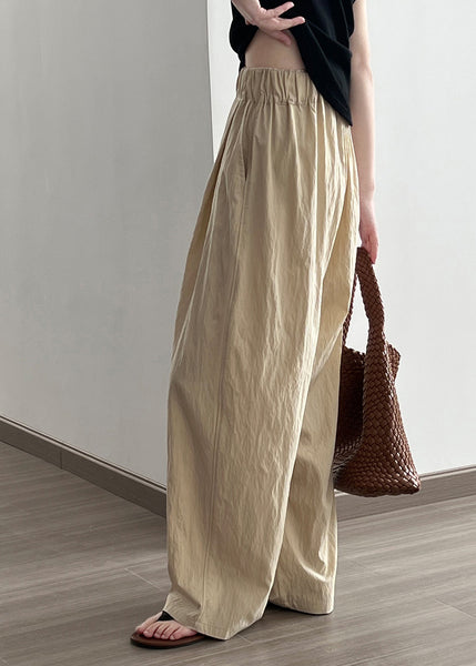 Women Khaki High Waist Wrinkled Cotton Wide Leg Pants Fall AF104 HS-LPTS240914