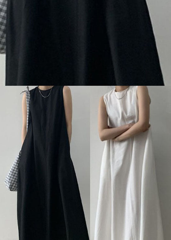 Black Sleeveless Robe O-Neck Cotton Dresses FashionChic