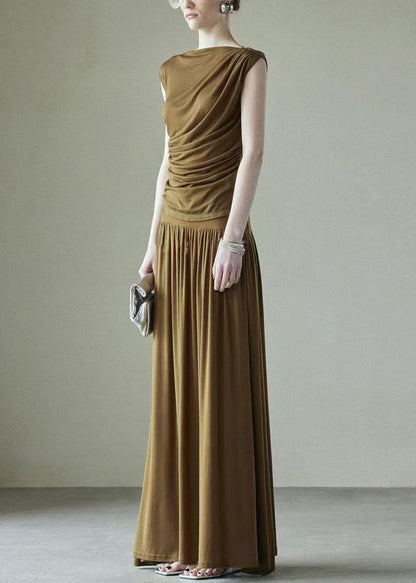 Pieces Wrinkled Brown Set Original Cotton Two Design Simple FashionChic