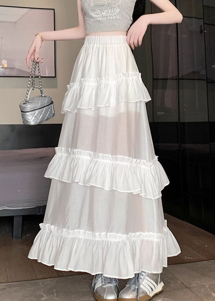 Women White Solid Side Open Cotton Summer Skirts NN013 shopify
