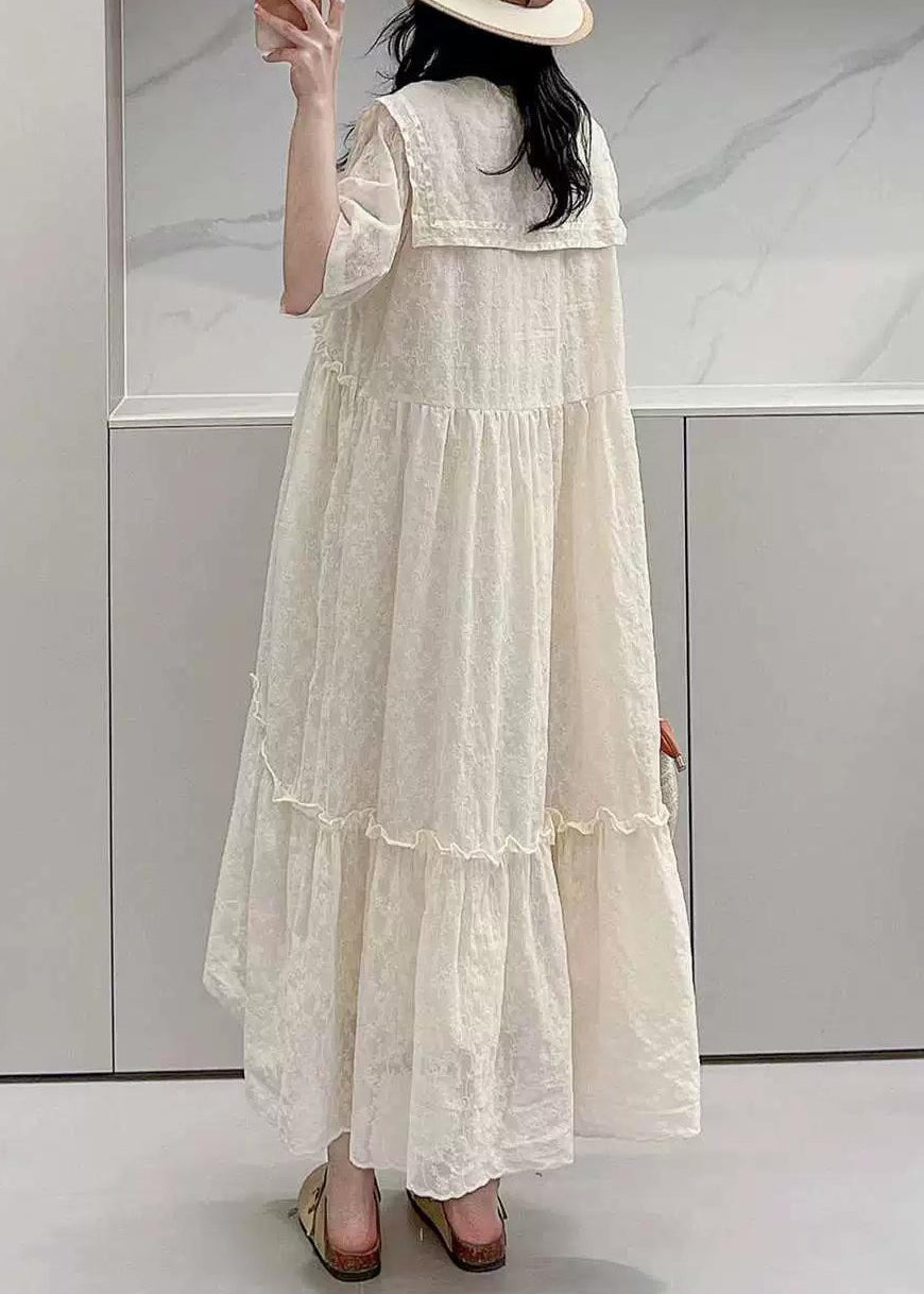 Elegant Apricot Ruffled Button Cotton Shirts Dresses Summer NN033 shopify