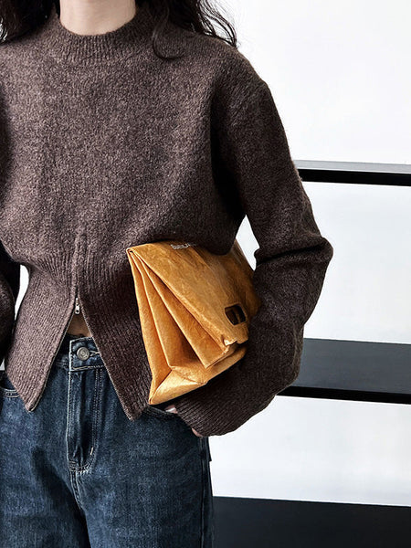 Chic Grey Mock Neck Zip-up Hem Long Sleeve Sweater AN1072 Genistyle Shop