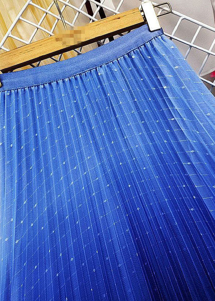 Women Blue Elastic Waist Sequins Gradient Color Tulle Pleated Skirt Spring AJ1003 shopify