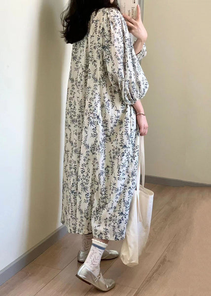 Elegant Button Print Tie Waist Cotton Long Dress Summer QP057 OL-SDL241001