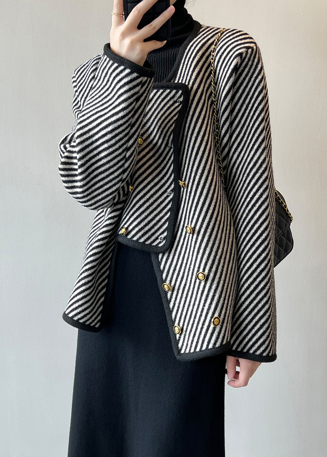 Italian Asymmetrical Striped Double Breast Cotton Coats Fall AF1054 HS-CTS240914