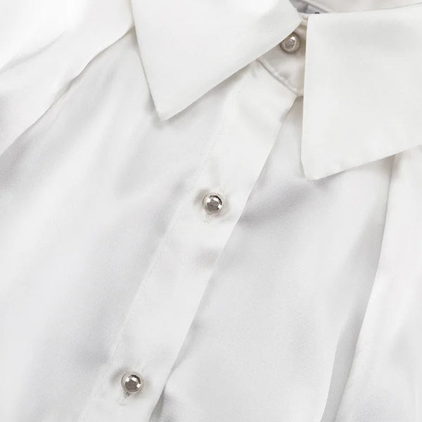 Satin Off Tie Top Sleeve Party Long Shoulder Lapel White with FashionChic