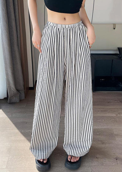 New White Striped Pockets High Waist Cotton Pants Summer NN011 shopify