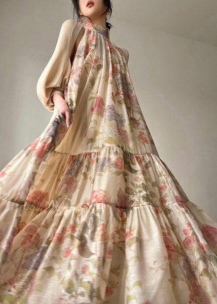 French Wrinkled Button Print Cotton Holiday Dress Summer AJ1029 shopify