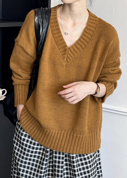 New Brown Hollow Out Cozy Cotton Knit Sweaters Long Sleeve AF1098 HS-NTP240914