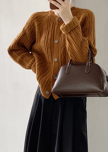 French Grey O-Neck Button Cable Knit Coat Fall AF1100 HS-NCT240914
