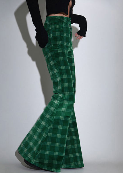Chic Green Plaid Pockets Corduroy Flare Bottoms Spring TT1012 shopify