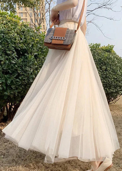 Simple Coffee Solid Elastic Waist Tulle Skirt Spring RV020 ABC