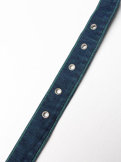 Stylish Denim With Belted Patchwork Blue Green Tulle A-Line Skirt TT1038 shopify