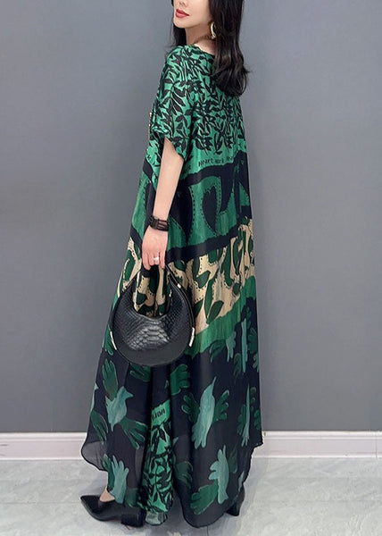 Bohemian black texture O Neck Pockets Print Patchwork Silk Long Dresses Summer TT1032 shopify