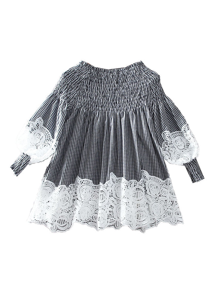 French White O-Neck Wrinkled Patchwork Hollow Out Shirt Long Sleeve NN036 shopify