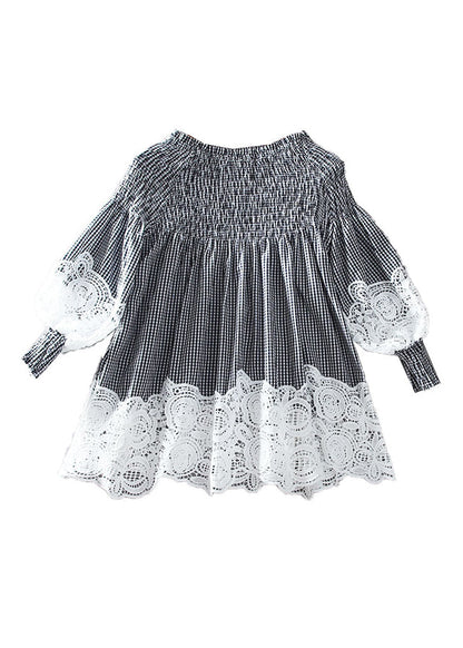 French White O-Neck Wrinkled Patchwork Hollow Out Shirt Long Sleeve NN036 shopify