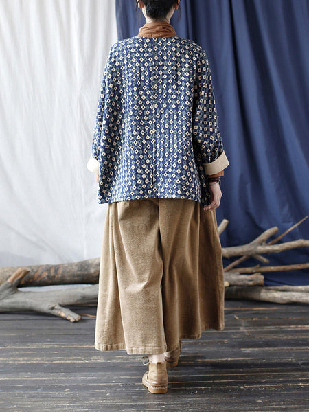 Women Artsy Retro Plaid Spliced Batwing Sleeve Coat AT1077 XIM